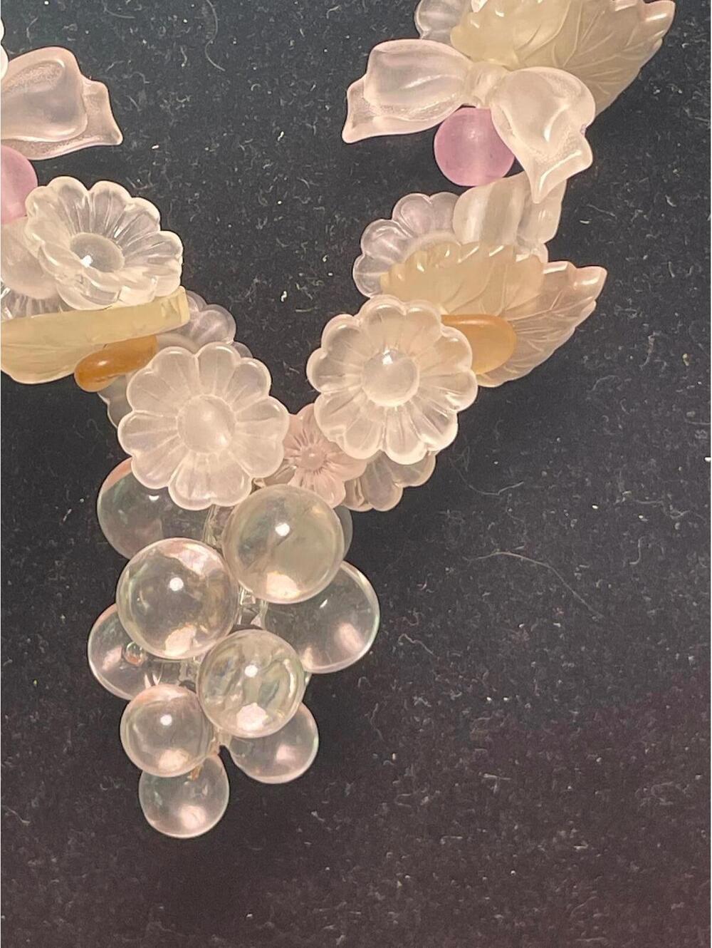 Vintage Grapes Flowers and Bows Lucite Necklace